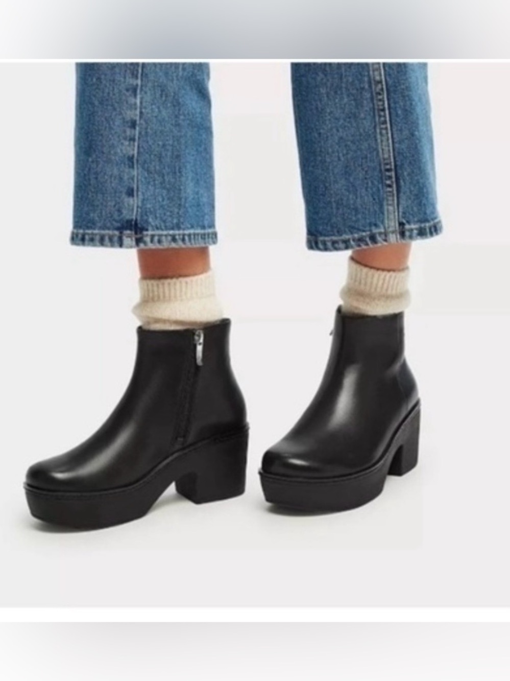 Fitflop Pilar Black Leather Platform Ankle Boots size 7